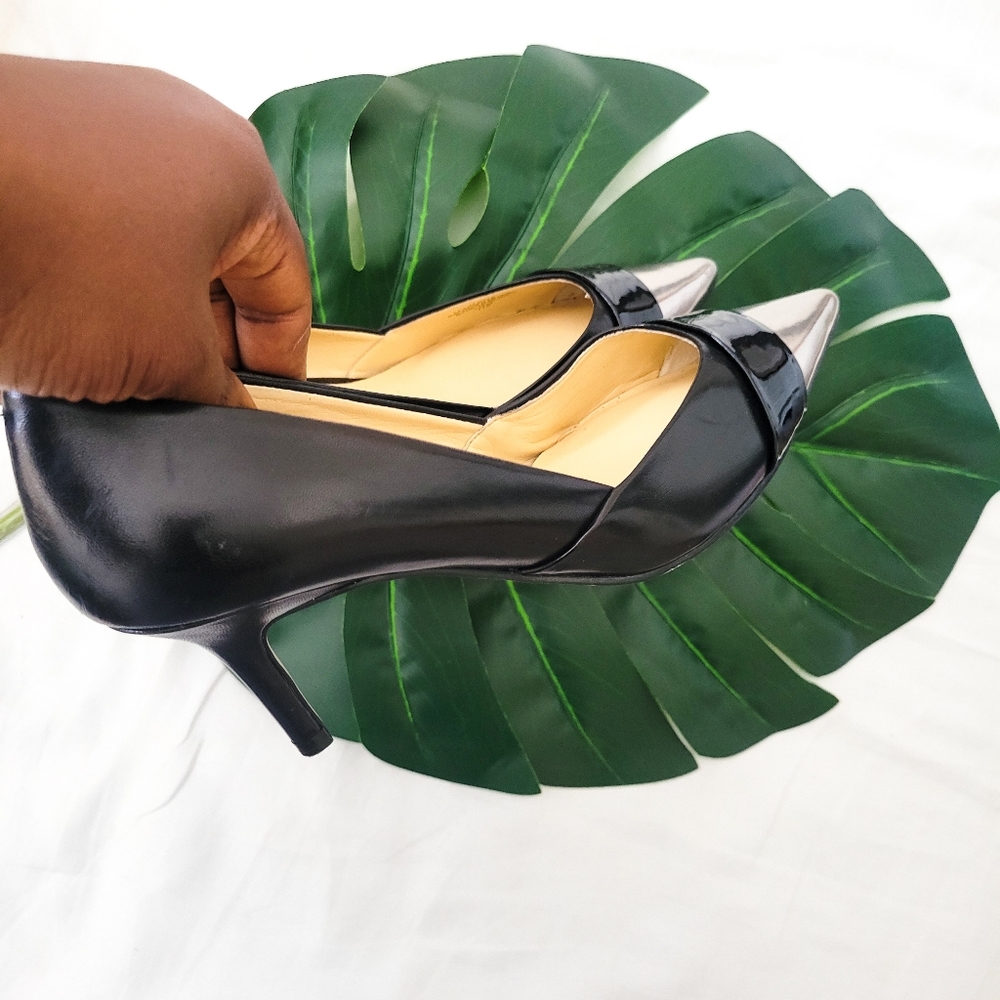 Ivanka Trump Nyle Heels Two Tone Black and Silver